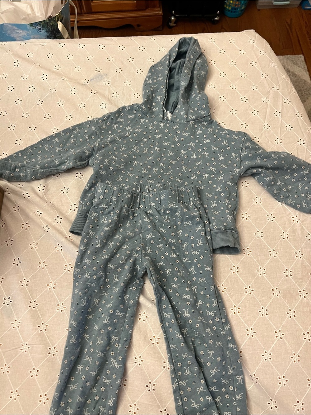 4T Blue Carters Hoodie & Legging Set with White Bow Print